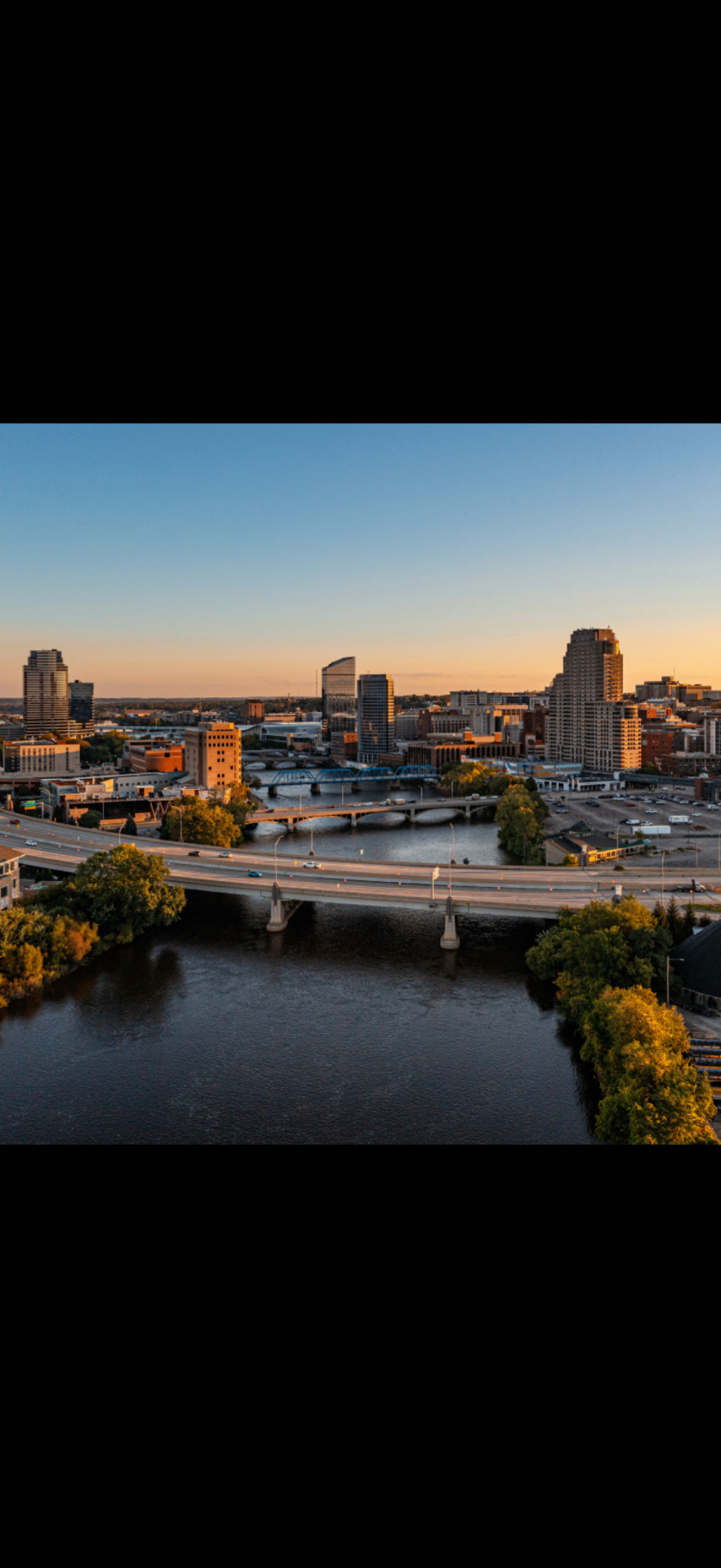 Grand Rapids skyline at golden hour
